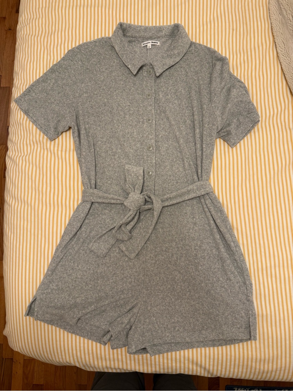 Reformation Gray Button Down Terrycloth Romper with Belt